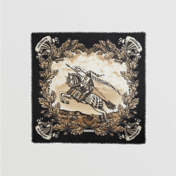 Burberry EKD Print Cashmere Large Square Scarf Brand New - Picture 7 of 10